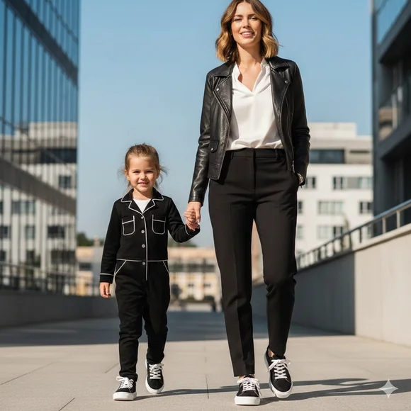 Handcrafted Women’s Black Nubuck Leather Sneakers | Mommy & Me - Picture 3 of 15